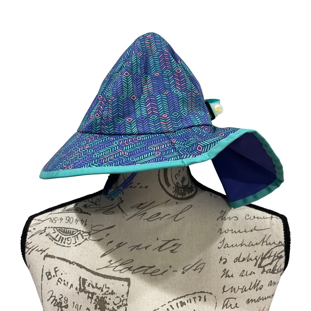 Sunday Afternoons Sun Hat Kids S 6-24M Purple Teal Geometric Neck Protection